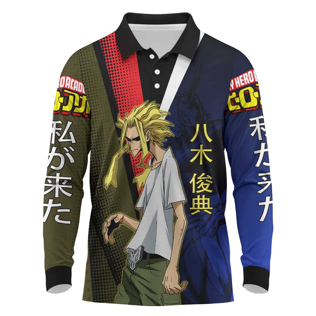 All Might Dual Form Long Sleeve Polo Shirt Japanese Comic Book Style
