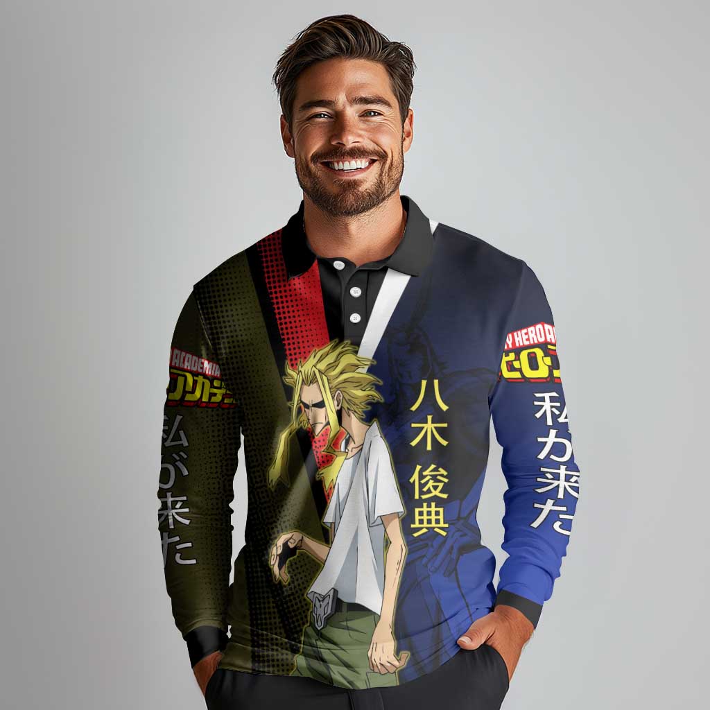 All Might Dual Form Long Sleeve Polo Shirt Japanese Comic Book Style