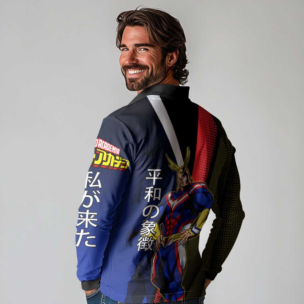 All Might Dual Form Long Sleeve Polo Shirt Japanese Comic Book Style