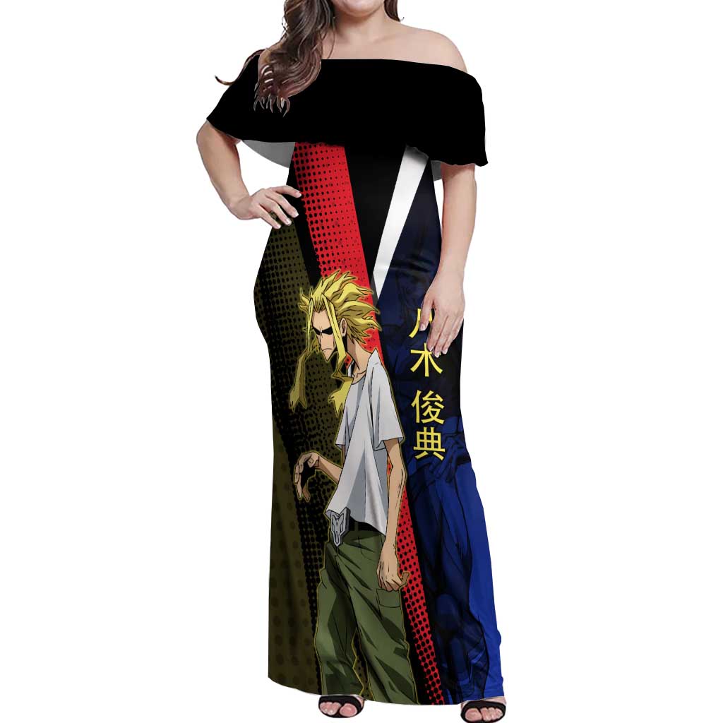 All Might Dual Form Off Shoulder Maxi Dress Japanese Comic Book Style