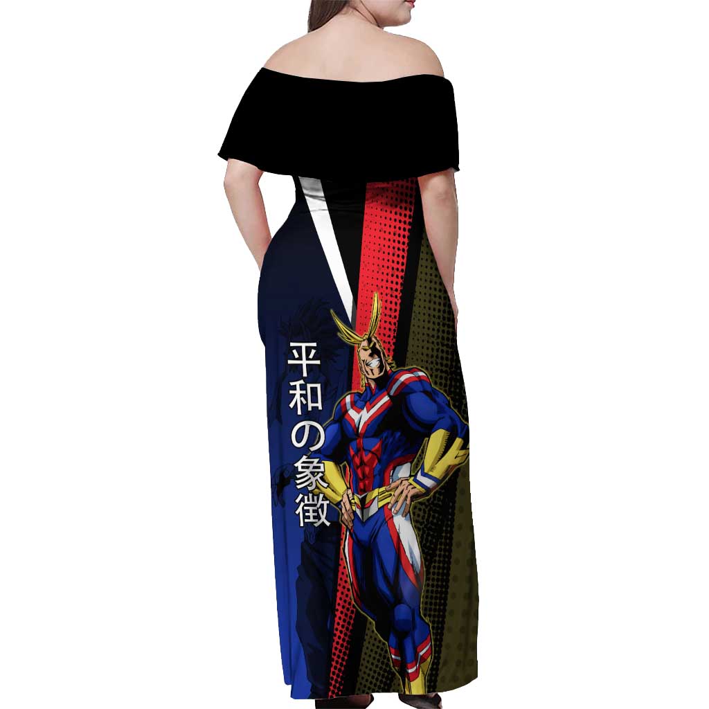 All Might Dual Form Off Shoulder Maxi Dress Japanese Comic Book Style