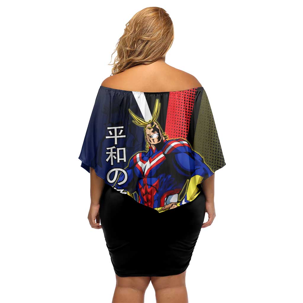 All Might Dual Form Off Shoulder Short Dress Japanese Comic Book Style