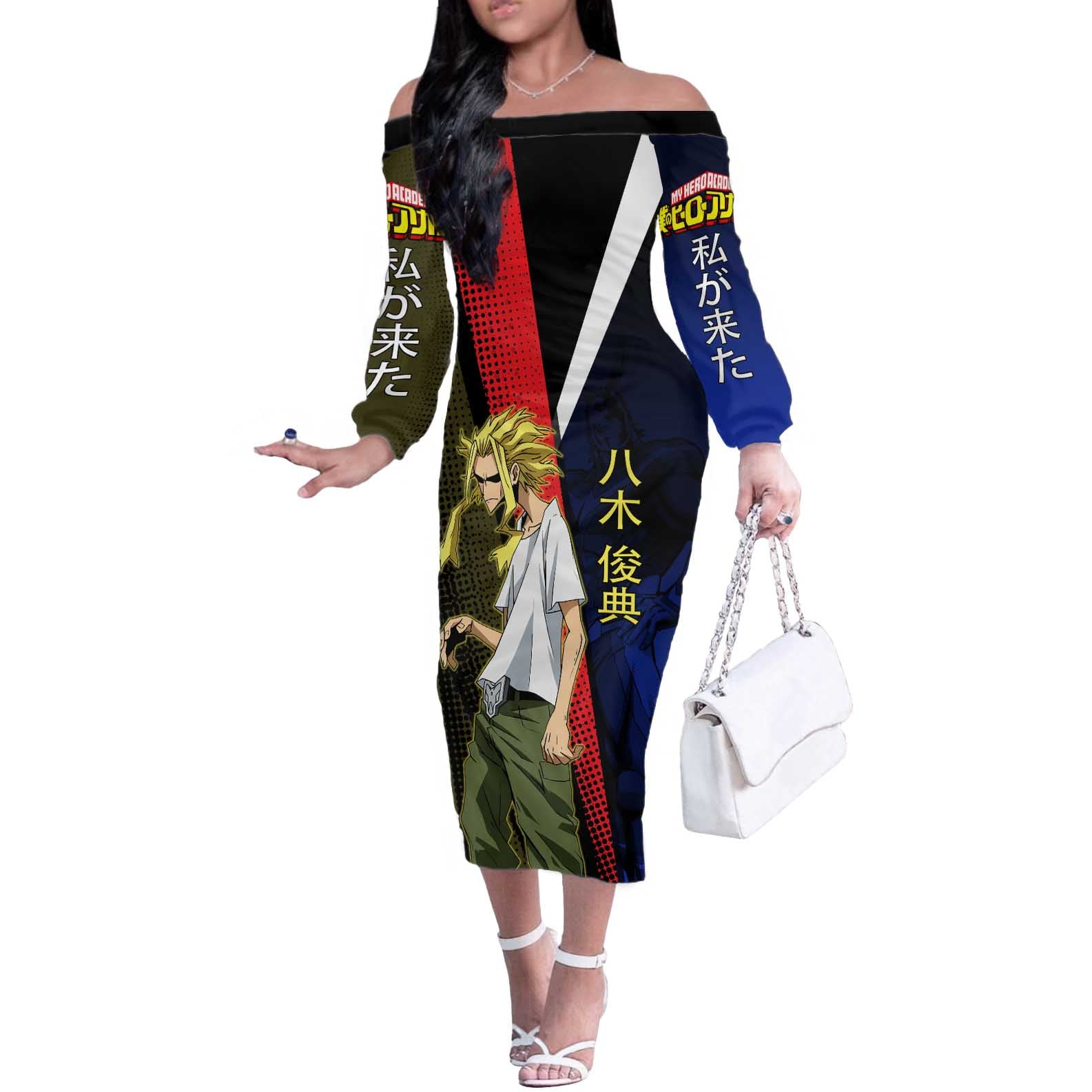 All Might Dual Form Off The Shoulder Long Sleeve Dress Japanese Comic Book Style