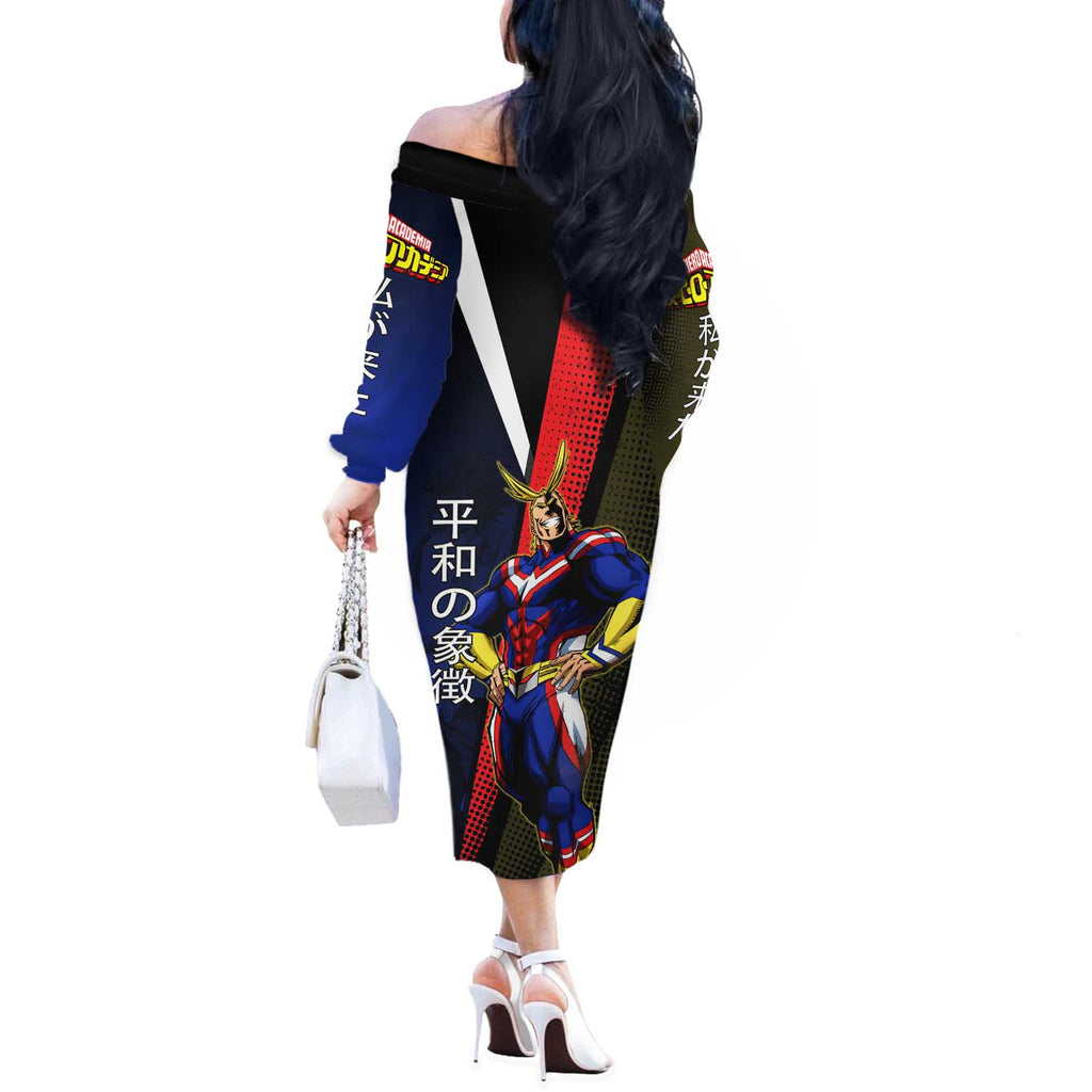 All Might Dual Form Off The Shoulder Long Sleeve Dress Japanese Comic Book Style