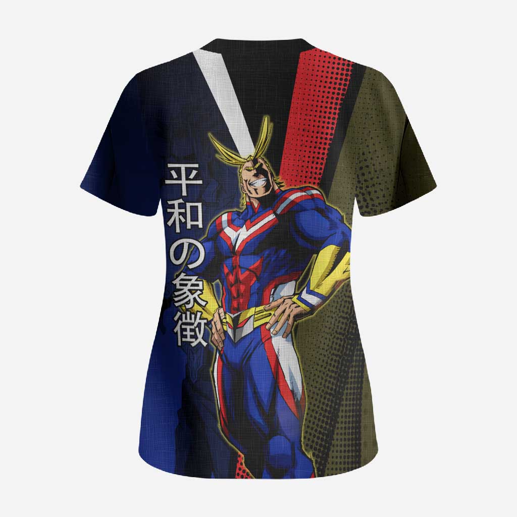 All Might Dual Form Scrub Top Japanese Comic Book Style