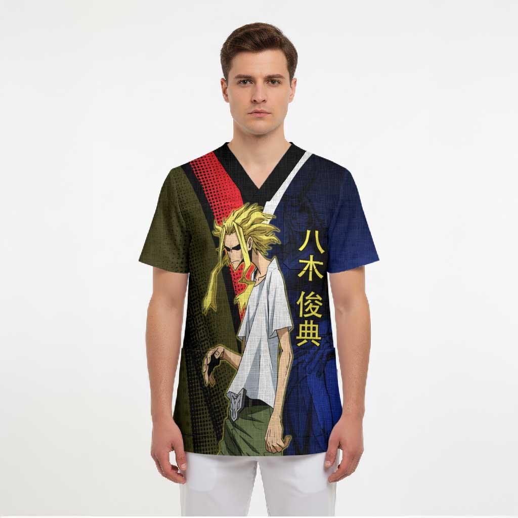 All Might Dual Form Scrub Top Japanese Comic Book Style