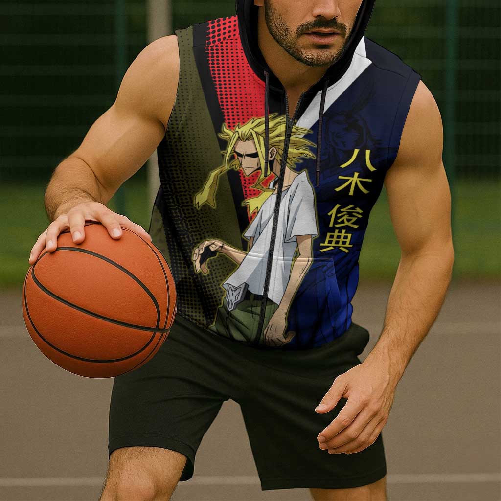 All Might Dual Form Sleeveless Zip Hoodie Japanese Comic Book Style