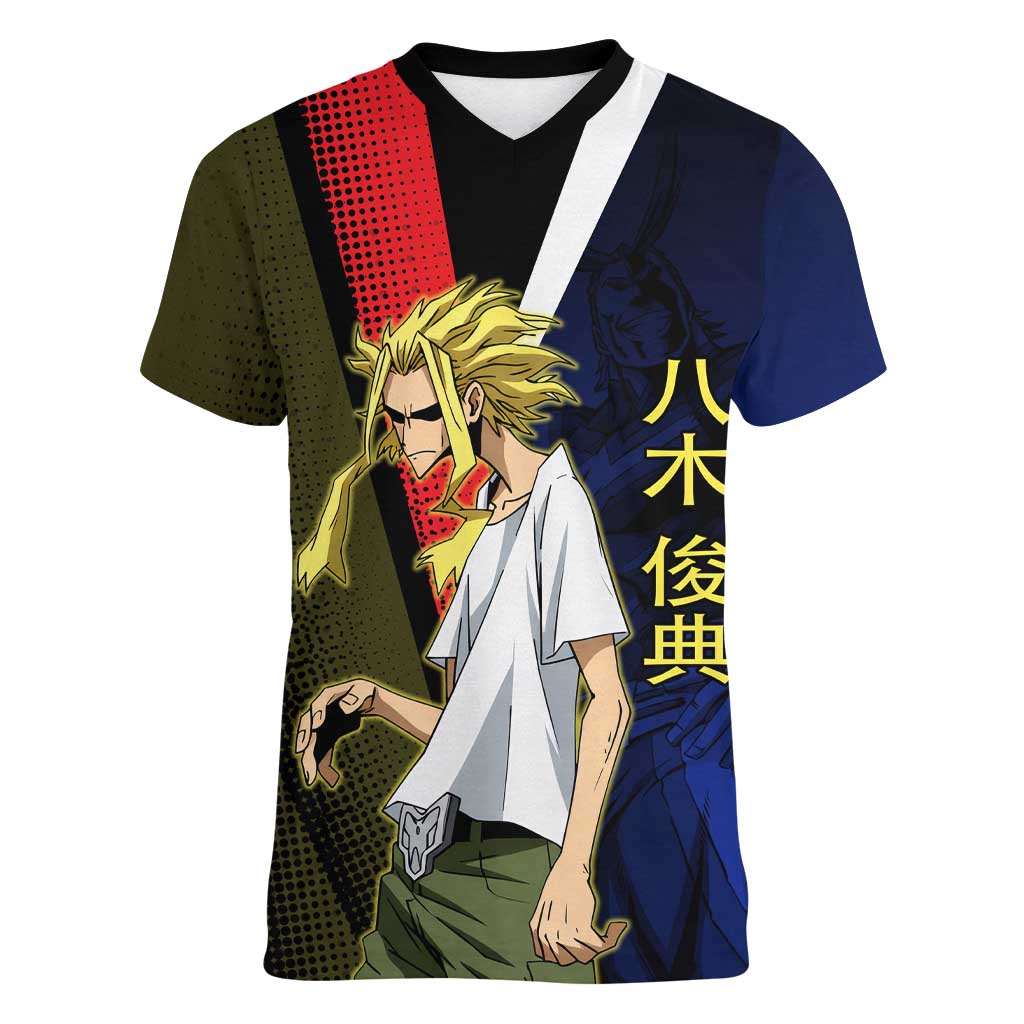 All Might Dual Form Women V-Neck T-Shirt Japanese Comic Book Style