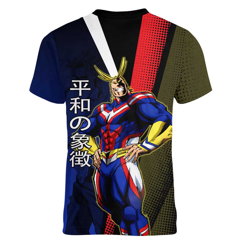 All Might Dual Form Women V-Neck T-Shirt Japanese Comic Book Style