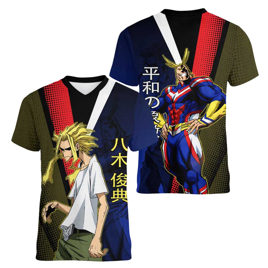 All Might Dual Form Women V-Neck T-Shirt Japanese Comic Book Style