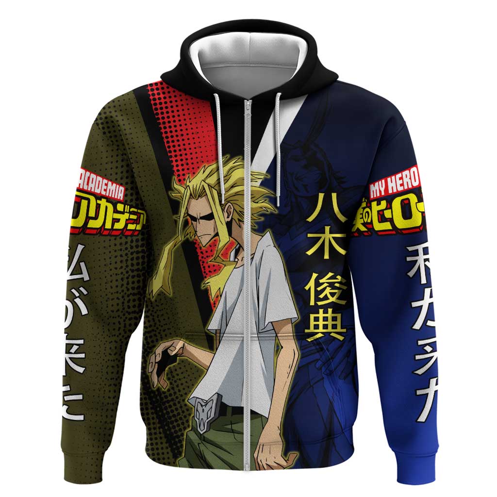 All Might Dual Form Zip Hoodie Japanese Comic Book Style