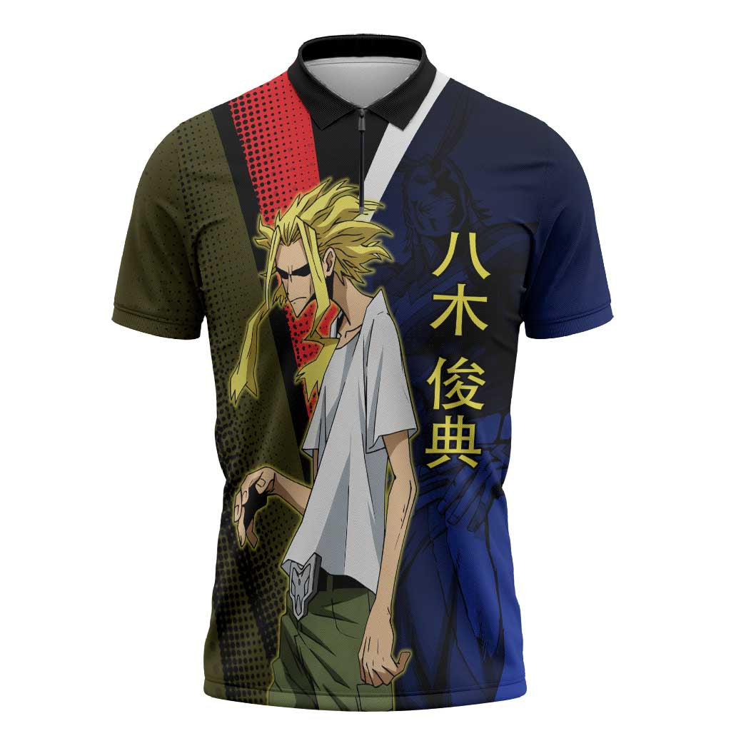 All Might Dual Form Zipper Polo Shirt Japanese Comic Book Style