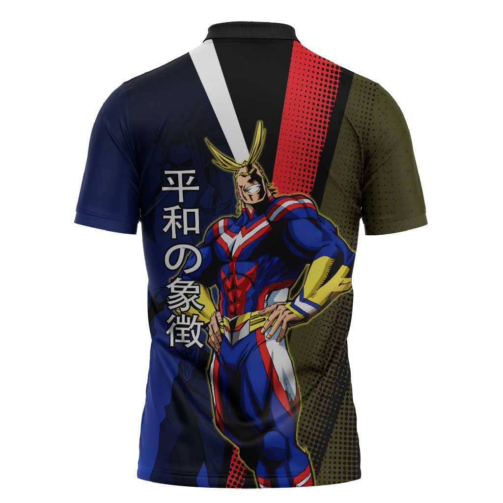 All Might Dual Form Zipper Polo Shirt Japanese Comic Book Style