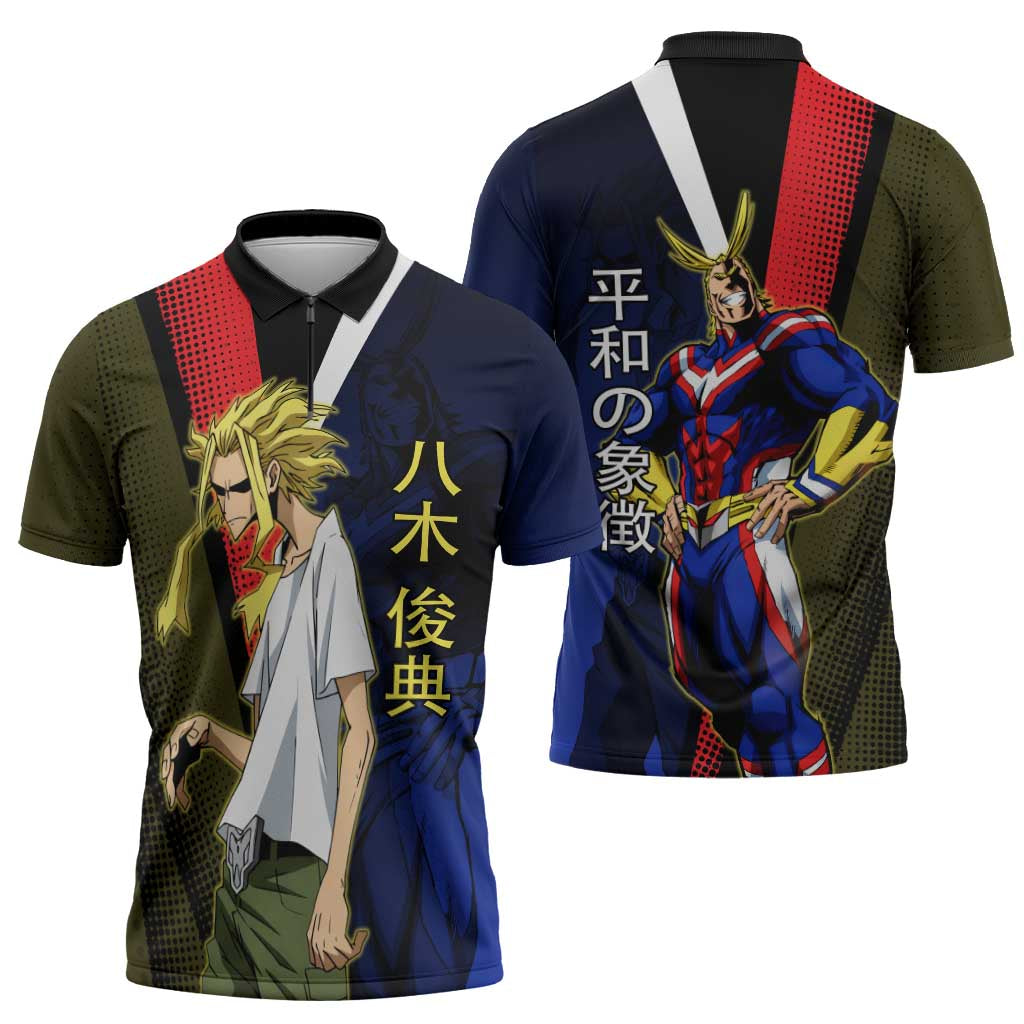 All Might Dual Form Zipper Polo Shirt Japanese Comic Book Style