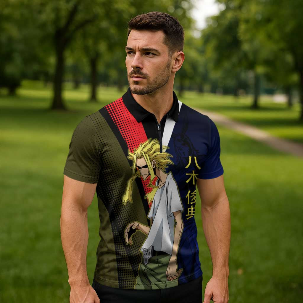 All Might Dual Form Zipper Polo Shirt Japanese Comic Book Style