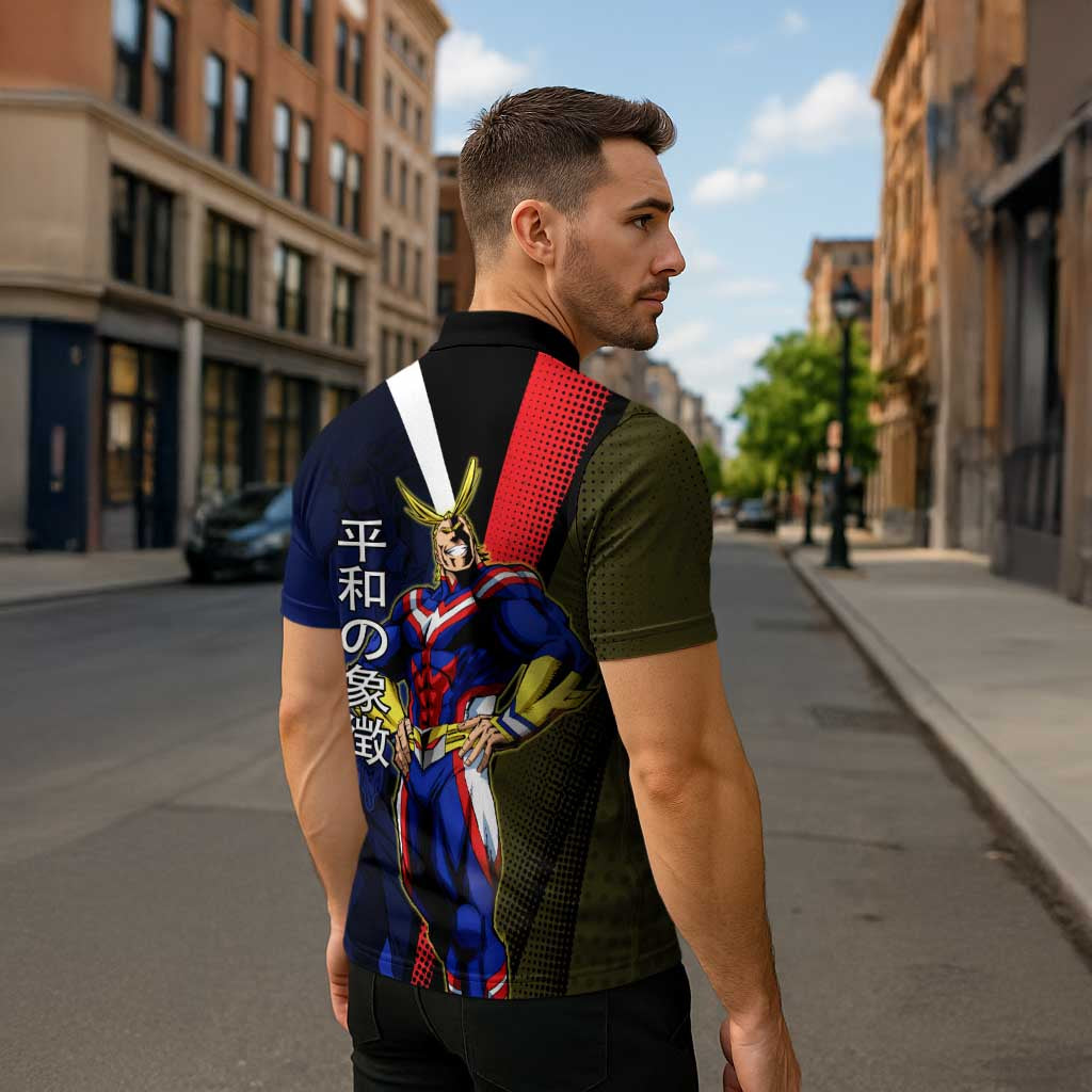 All Might Dual Form Zipper Polo Shirt Japanese Comic Book Style