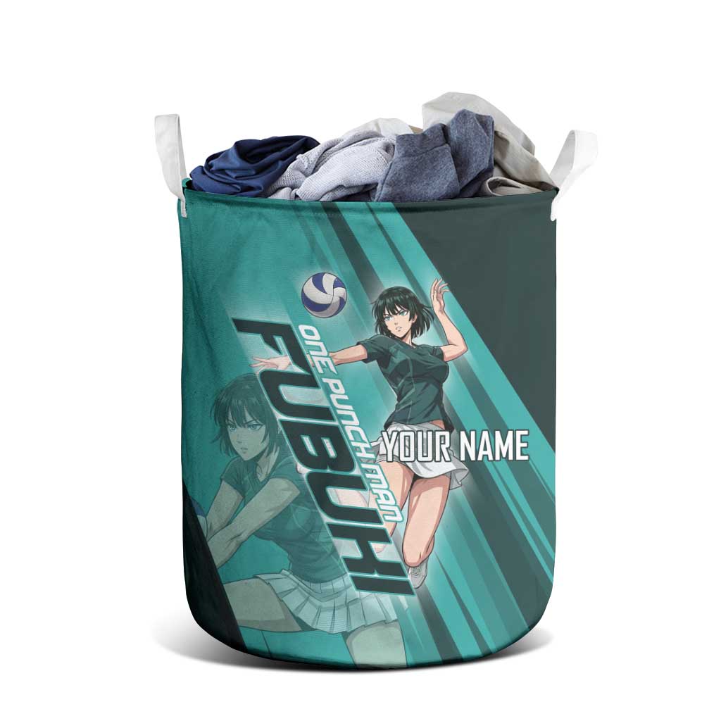 Personalized Fubuki Volleyball Design Laundry Basket with Teal Athletic Theme and Dynamic Action Pose