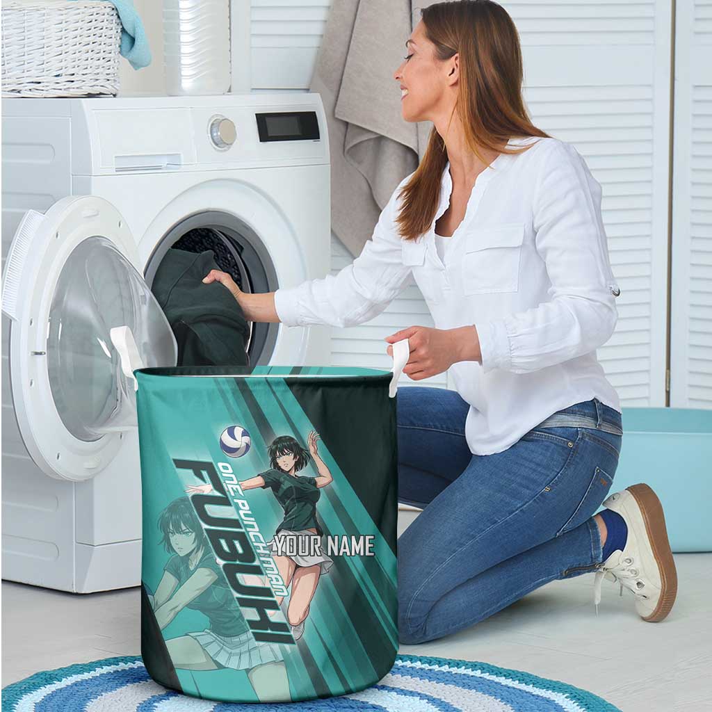 Personalized Fubuki Volleyball Design Laundry Basket with Teal Athletic Theme and Dynamic Action Pose
