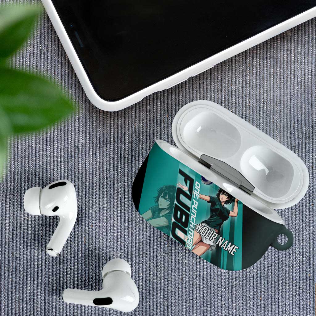 Personalized Fubuki Volleyball Design AirPods Case with Teal Athletic Theme and Dynamic Action Pose