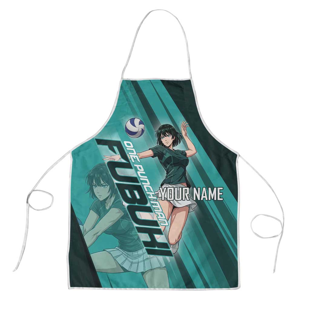 Personalized Fubuki Volleyball Design Apron with Teal Athletic Theme and Dynamic Action Pose