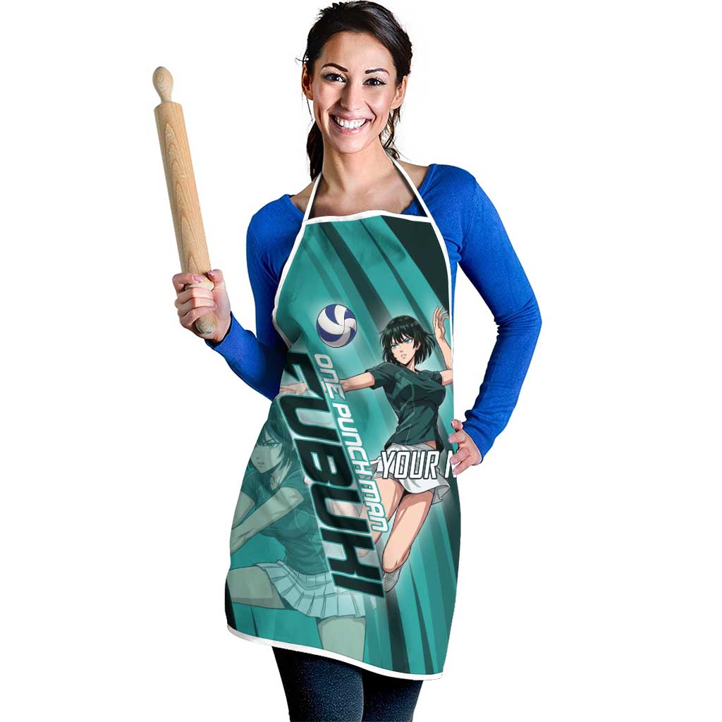 Personalized Fubuki Volleyball Design Apron with Teal Athletic Theme and Dynamic Action Pose