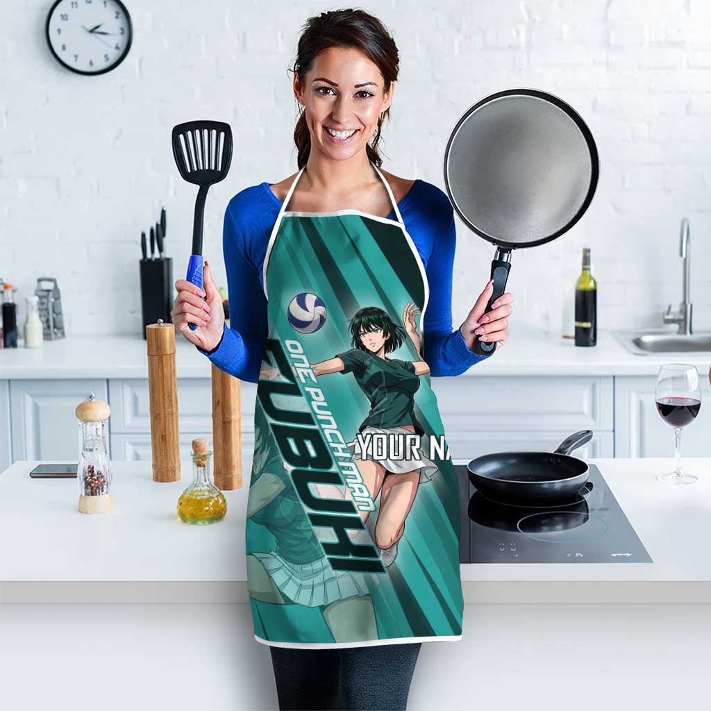 Personalized Fubuki Volleyball Design Apron with Teal Athletic Theme and Dynamic Action Pose