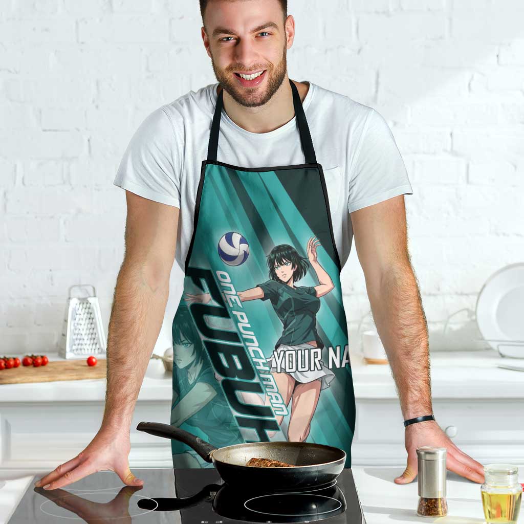 Personalized Fubuki Volleyball Design Apron with Teal Athletic Theme and Dynamic Action Pose