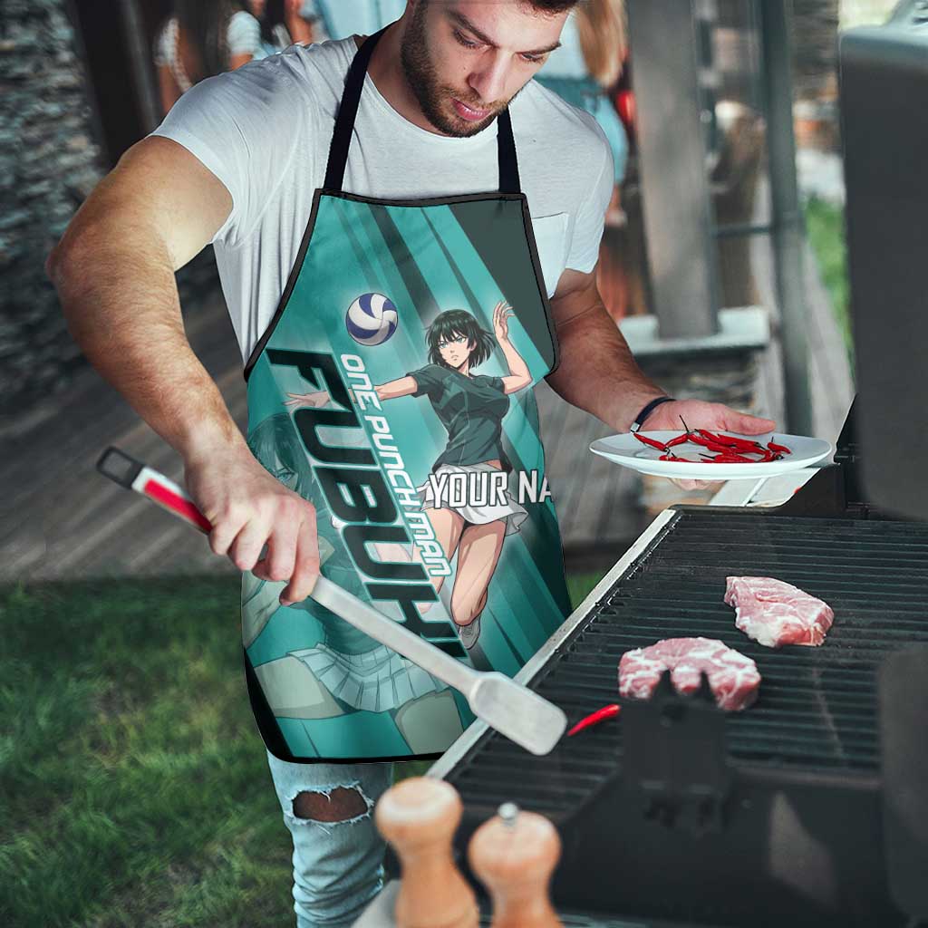 Personalized Fubuki Volleyball Design Apron with Teal Athletic Theme and Dynamic Action Pose