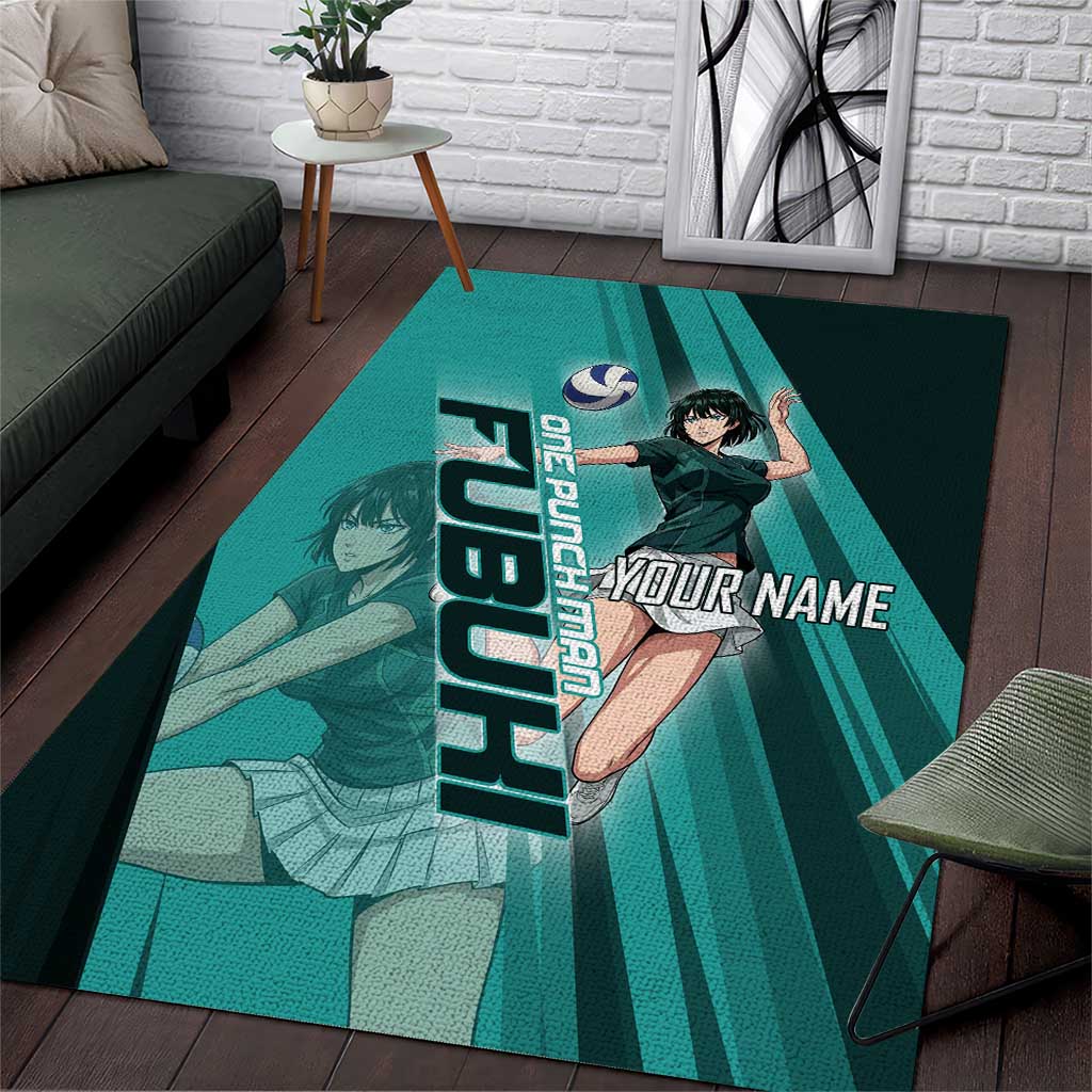 Personalized Fubuki Volleyball Design Area Rug with Teal Athletic Theme and Dynamic Action Pose