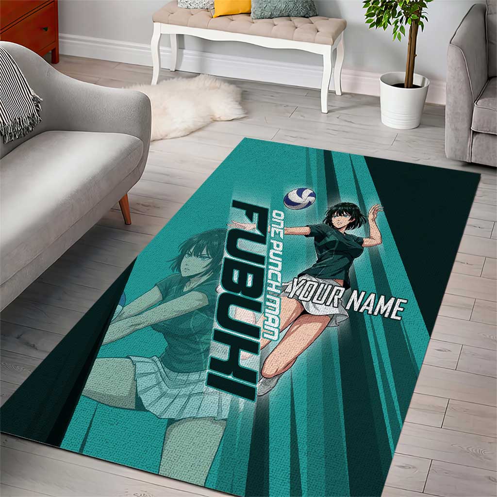 Personalized Fubuki Volleyball Design Area Rug with Teal Athletic Theme and Dynamic Action Pose