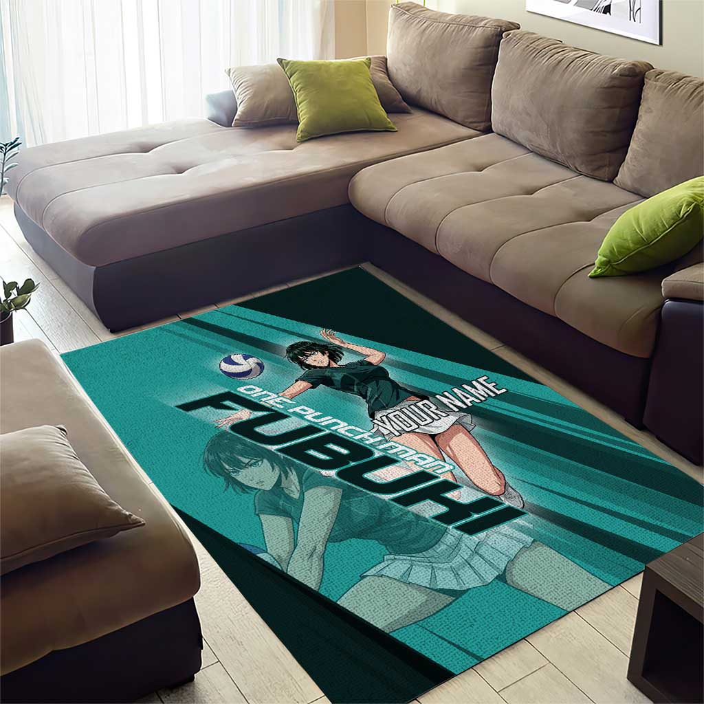 Personalized Fubuki Volleyball Design Area Rug with Teal Athletic Theme and Dynamic Action Pose