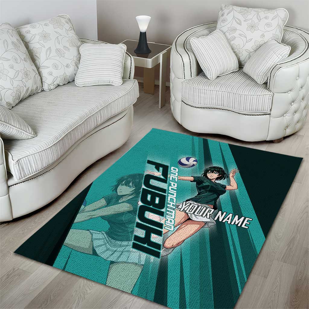 Personalized Fubuki Volleyball Design Area Rug with Teal Athletic Theme and Dynamic Action Pose
