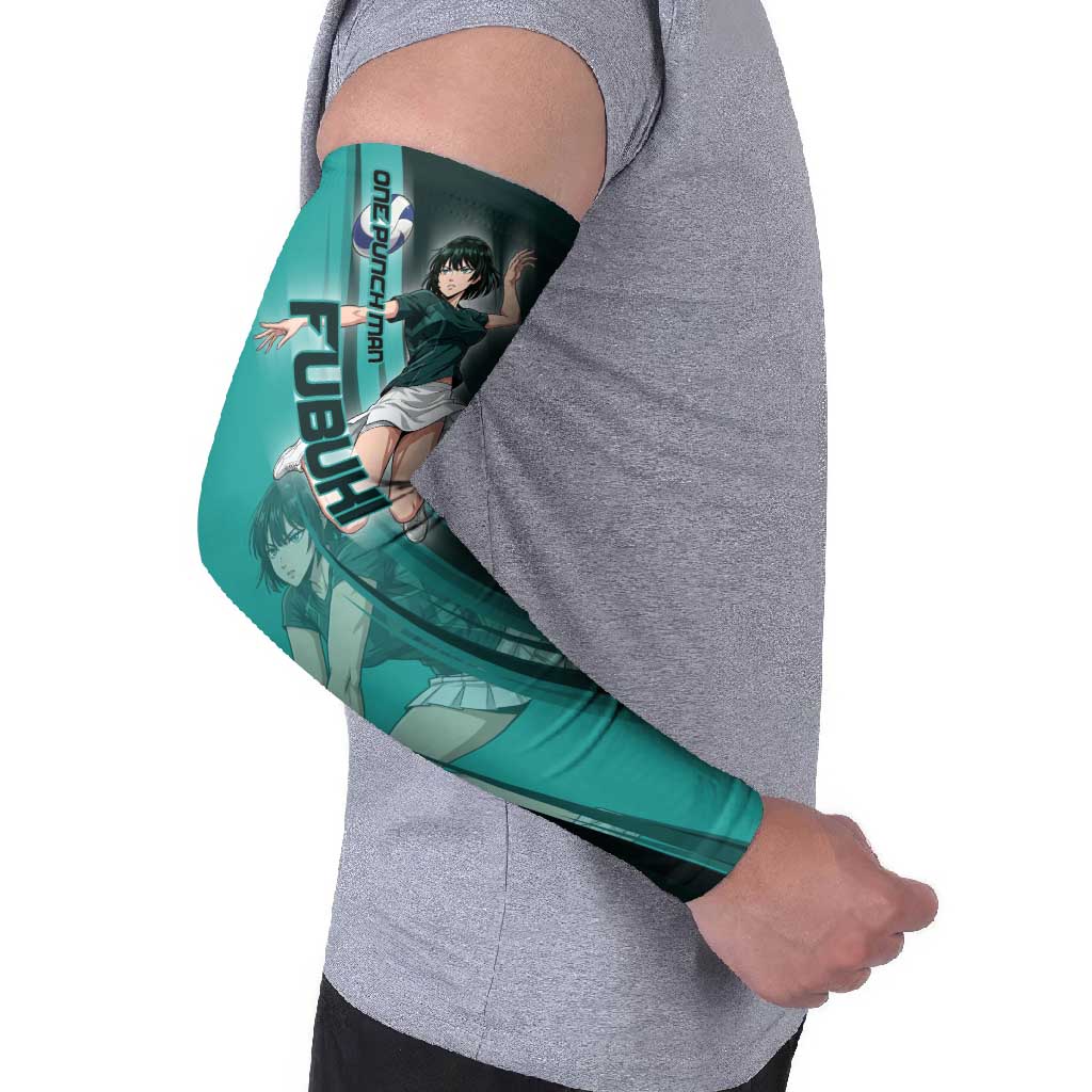 Personalized Fubuki Volleyball Design Arm Sleeves with Teal Athletic Theme and Dynamic Action Pose