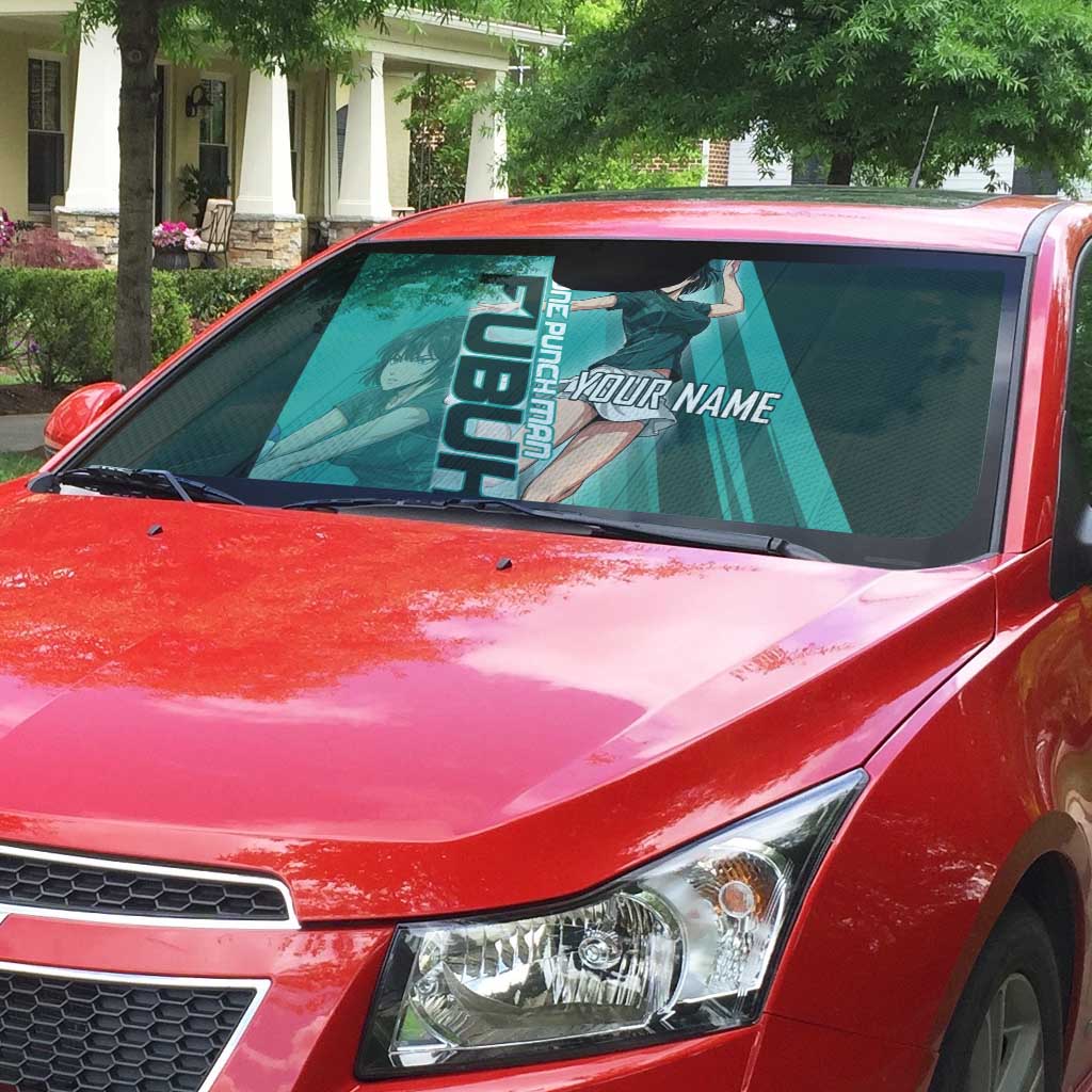 Personalized Fubuki Volleyball Design Auto Sun Shade with Teal Athletic Theme and Dynamic Action Pose