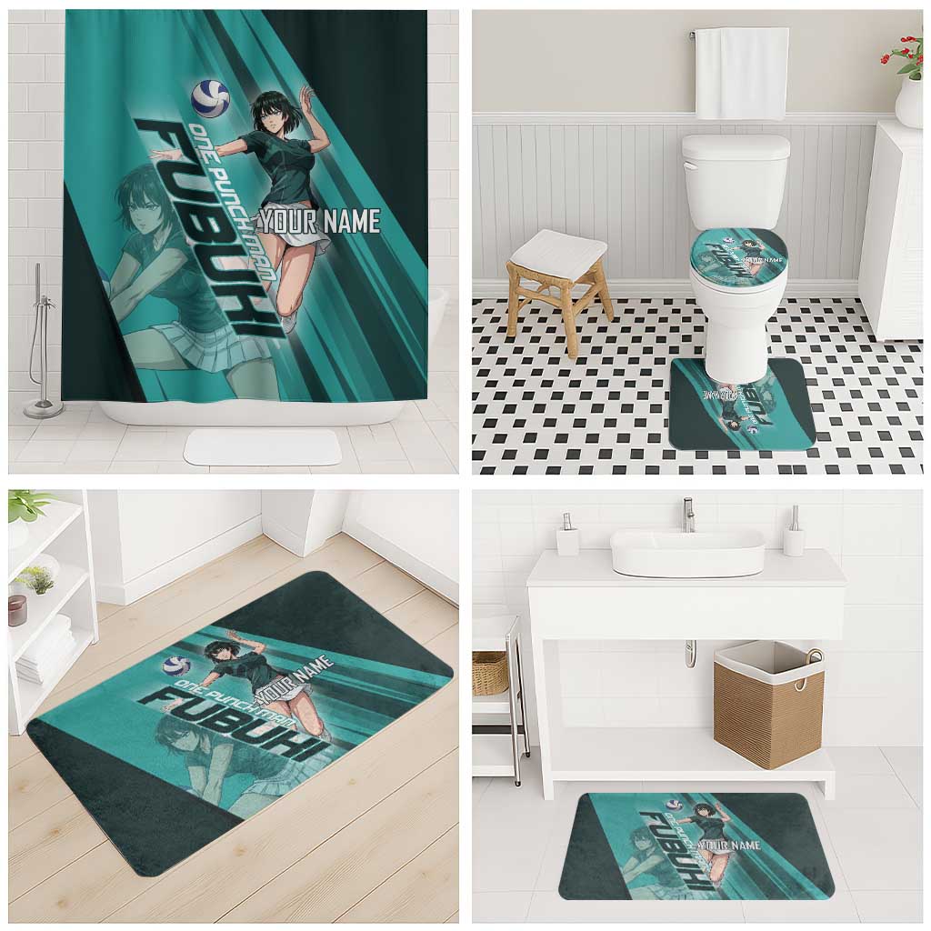 Personalized Fubuki Volleyball Design Bathroom Set with Teal Athletic Theme and Dynamic Action Pose