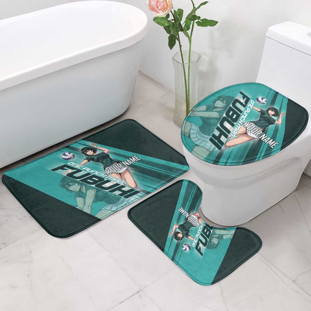 Personalized Fubuki Volleyball Design Bathroom Set with Teal Athletic Theme and Dynamic Action Pose