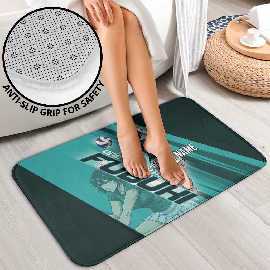 Personalized Fubuki Volleyball Design Bathroom Set with Teal Athletic Theme and Dynamic Action Pose