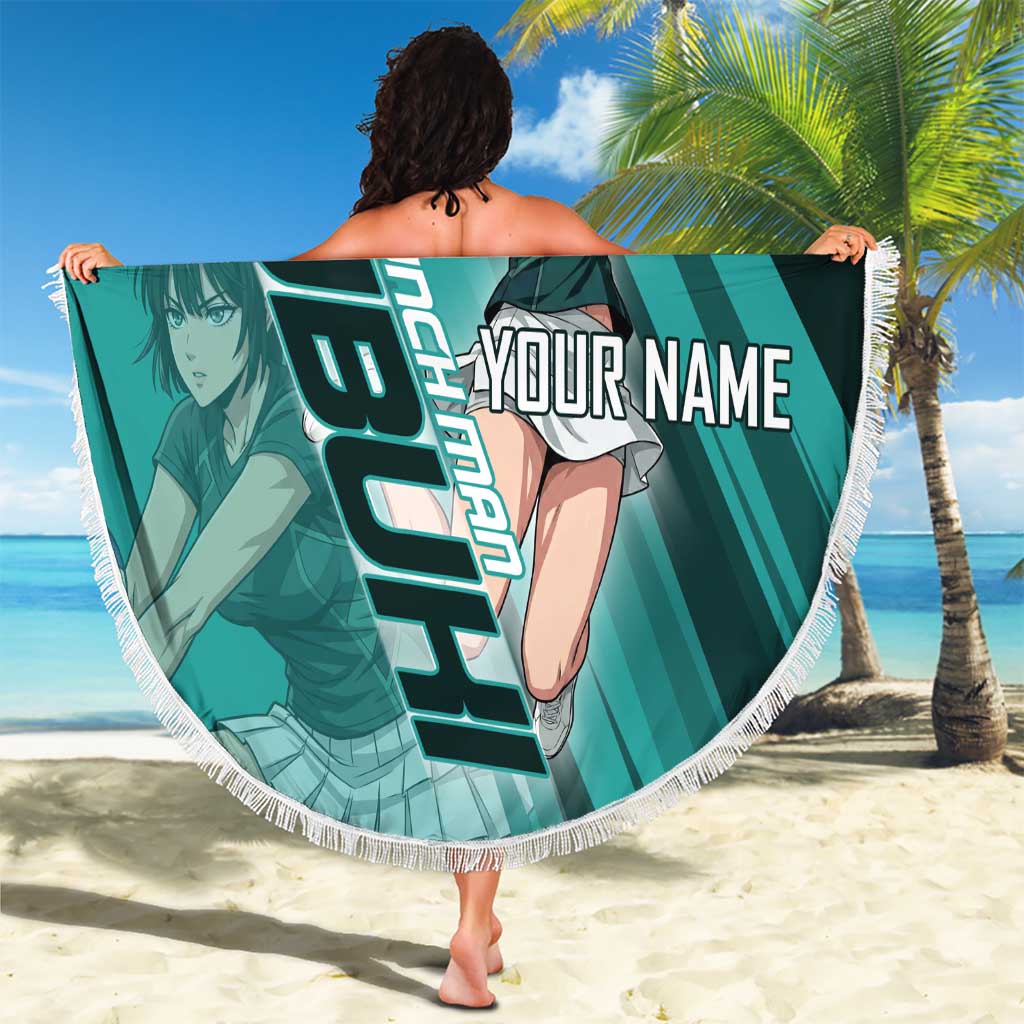 Personalized Fubuki Volleyball Design Beach Blanket with Teal Athletic Theme and Dynamic Action Pose