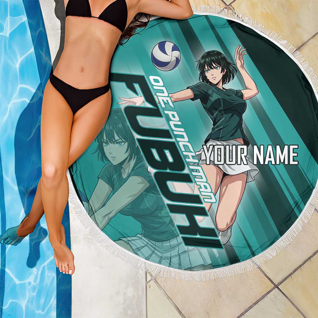 Personalized Fubuki Volleyball Design Beach Blanket with Teal Athletic Theme and Dynamic Action Pose