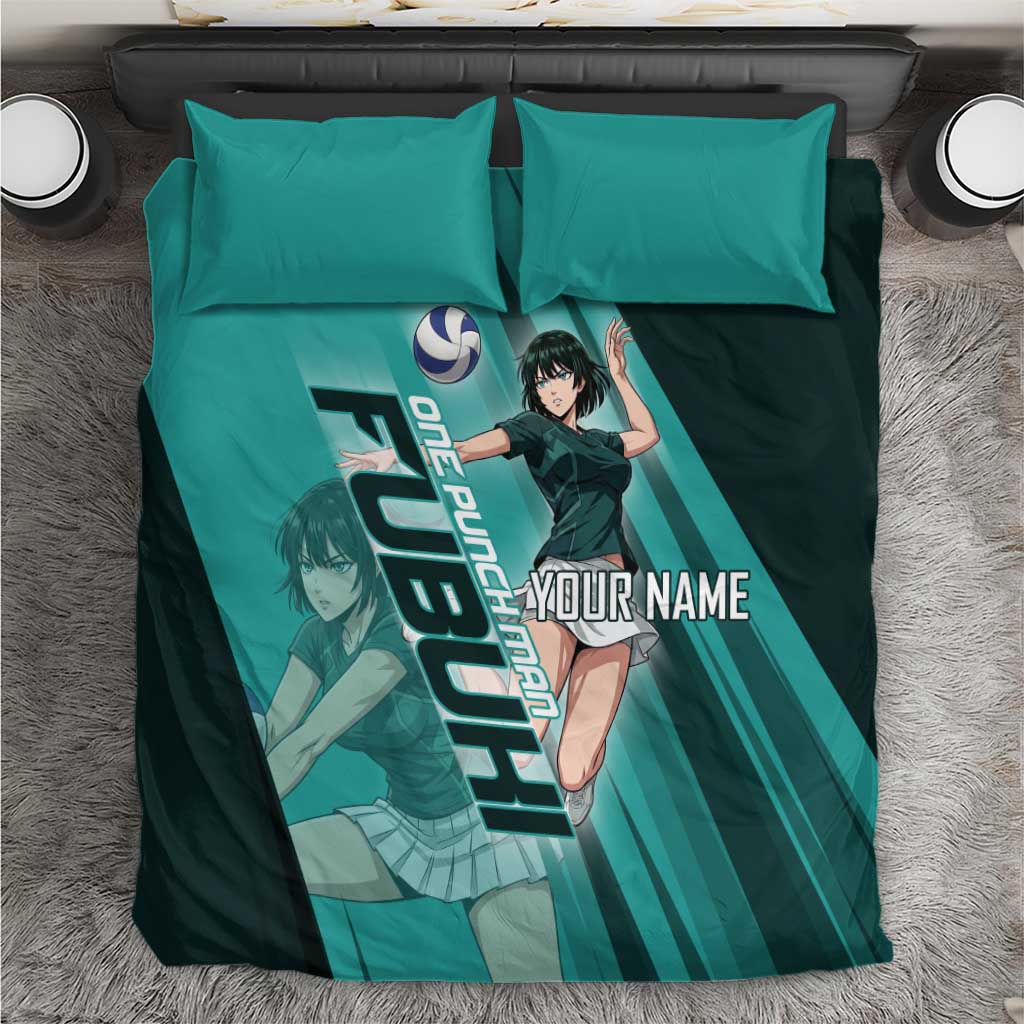 Personalized Fubuki Volleyball Design Bedding Set with Teal Athletic Theme and Dynamic Action Pose