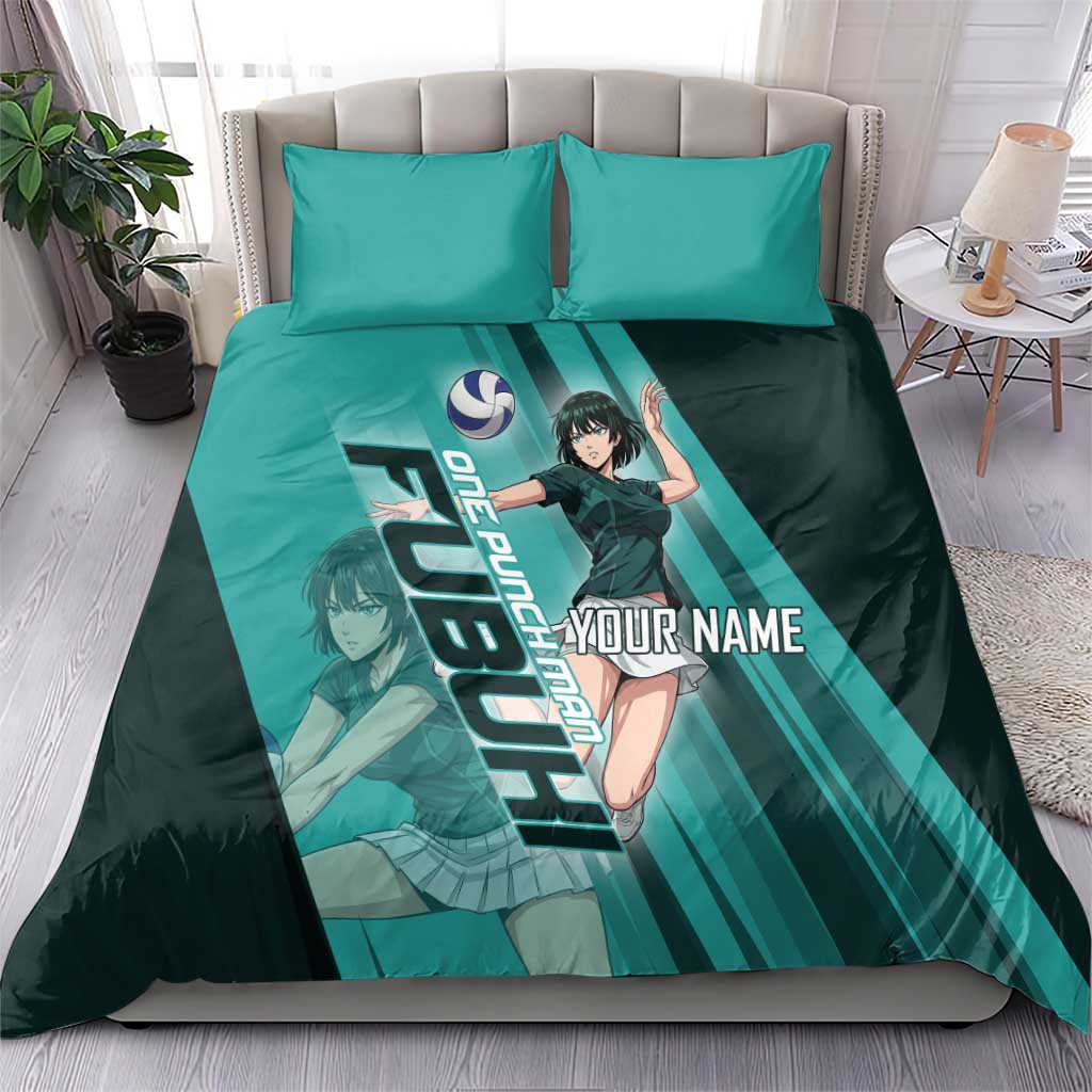 Personalized Fubuki Volleyball Design Bedding Set with Teal Athletic Theme and Dynamic Action Pose