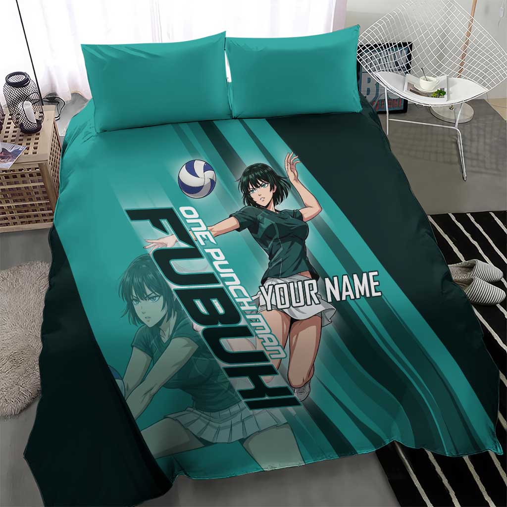 Personalized Fubuki Volleyball Design Bedding Set with Teal Athletic Theme and Dynamic Action Pose