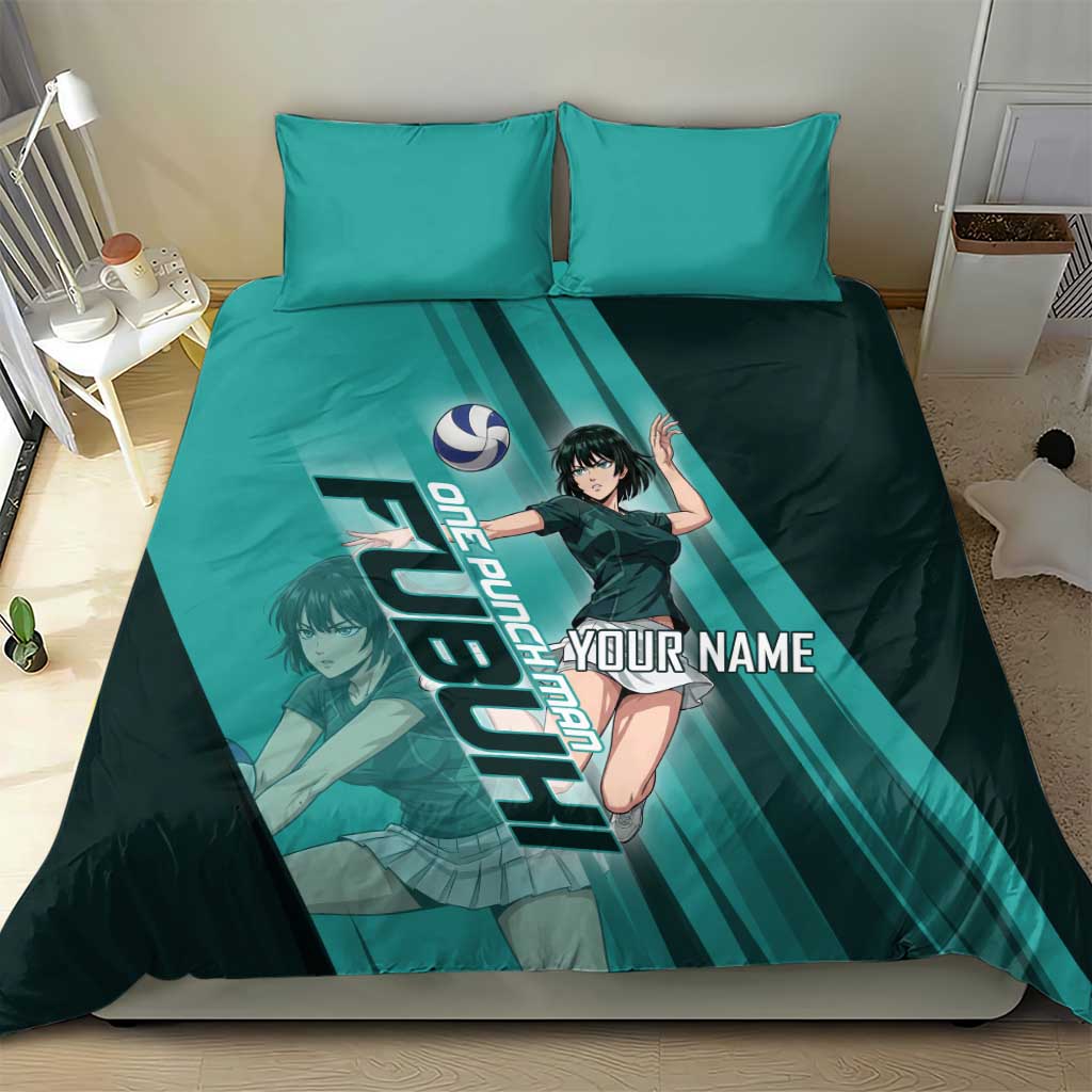 Personalized Fubuki Volleyball Design Bedding Set with Teal Athletic Theme and Dynamic Action Pose