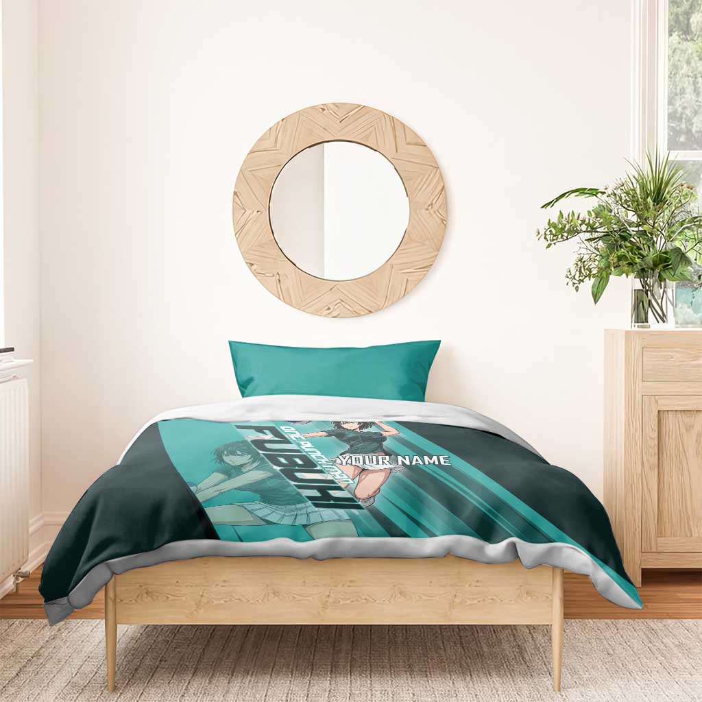 Personalized Fubuki Volleyball Design Bedding Set with Teal Athletic Theme and Dynamic Action Pose