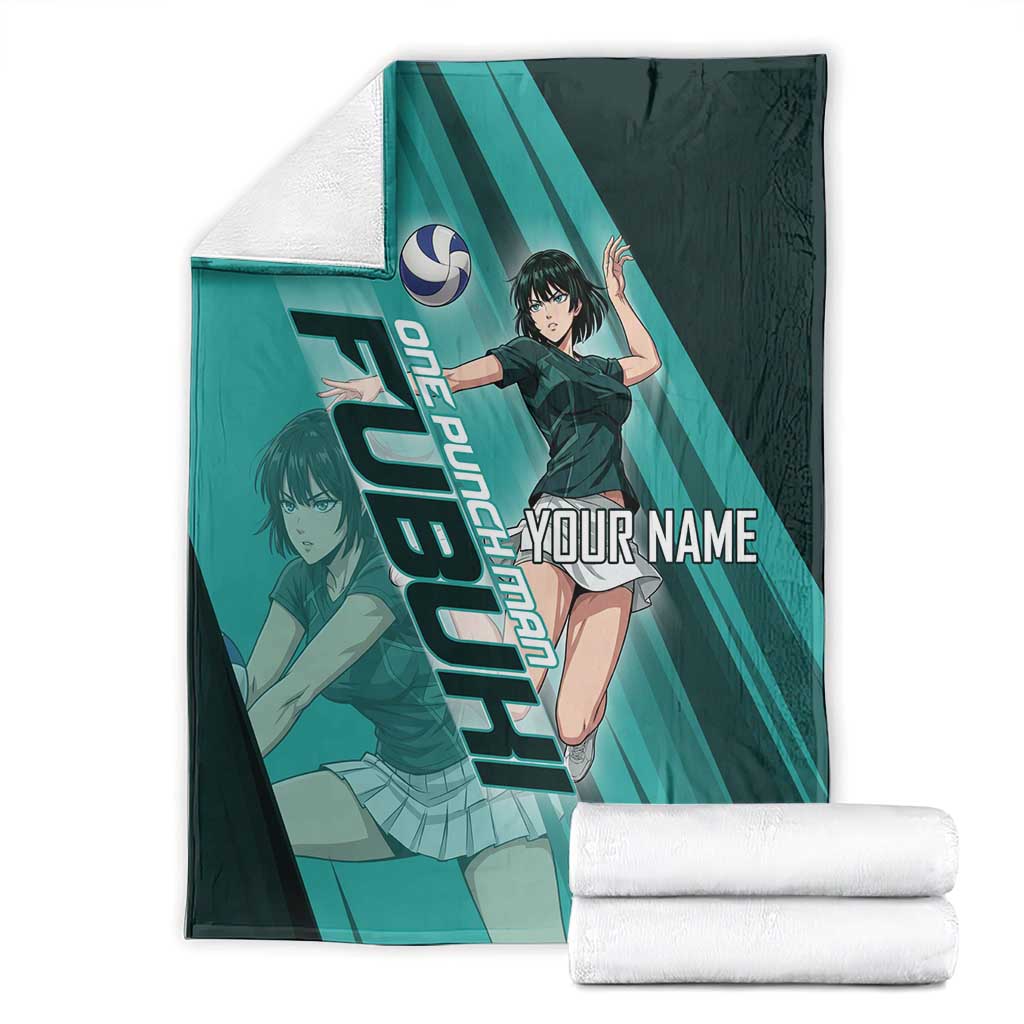 Personalized Fubuki Volleyball Design Blanket with Teal Athletic Theme and Dynamic Action Pose