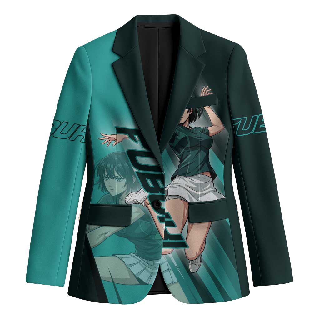 Personalized Fubuki Volleyball Design Blazer with Teal Athletic Theme and Dynamic Action Pose