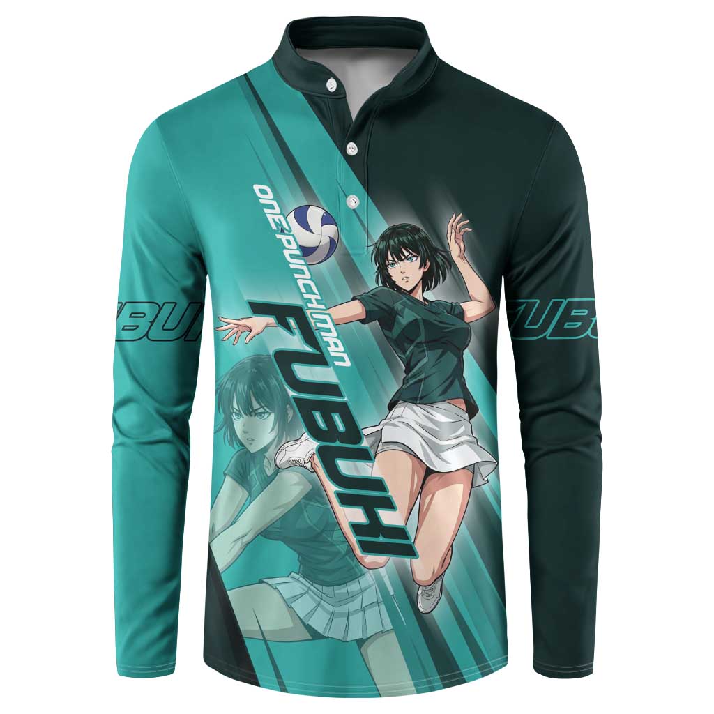 Personalized Fubuki Volleyball Design Button Sweatshirt with Teal Athletic Theme and Dynamic Action Pose