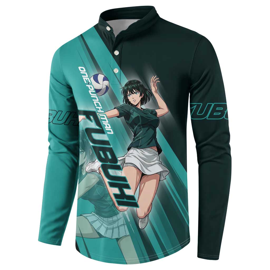 Personalized Fubuki Volleyball Design Button Sweatshirt with Teal Athletic Theme and Dynamic Action Pose