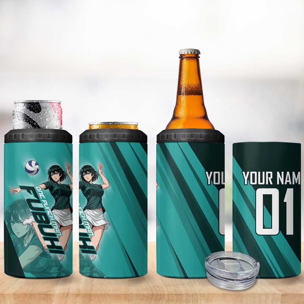 Personalized Fubuki Volleyball Design 4 in 1 Can Cooler Tumbler with Teal Athletic Theme and Dynamic Action Pose