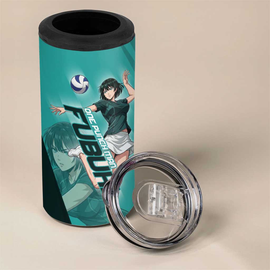 Personalized Fubuki Volleyball Design 4 in 1 Can Cooler Tumbler with Teal Athletic Theme and Dynamic Action Pose